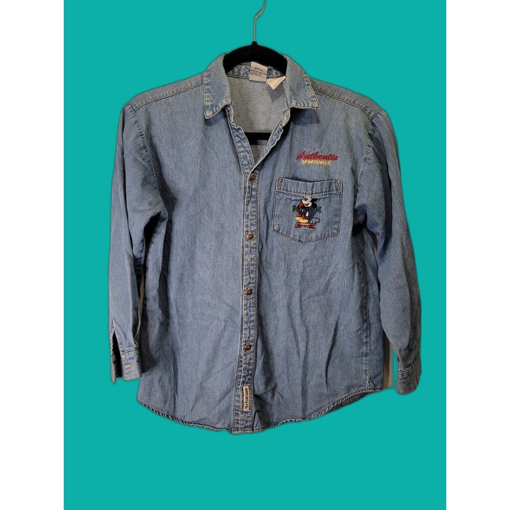 Vintage Mickey & Co Denim Button Up Shirt With Mickey Mouse Authentic Sportswear